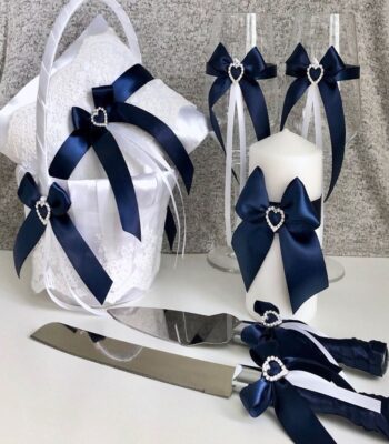7-Piece Wedding Decor Set – Knives, Candle, Basket & More