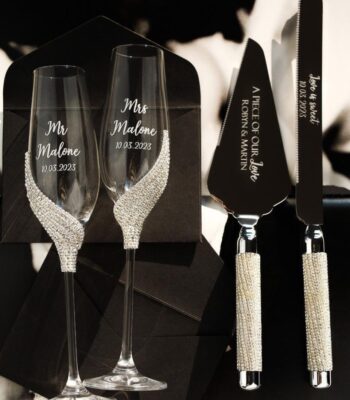 Wedbie 4-Piece Personalised Set – Luxury Wine Glass, Server & Knife Combo (2025 Edition)