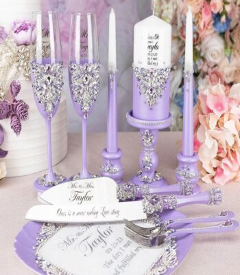 Wedbie 10-Piece Rhinestone Wedding Set – Personalised Wine Glasses, Server, Plate & Candles